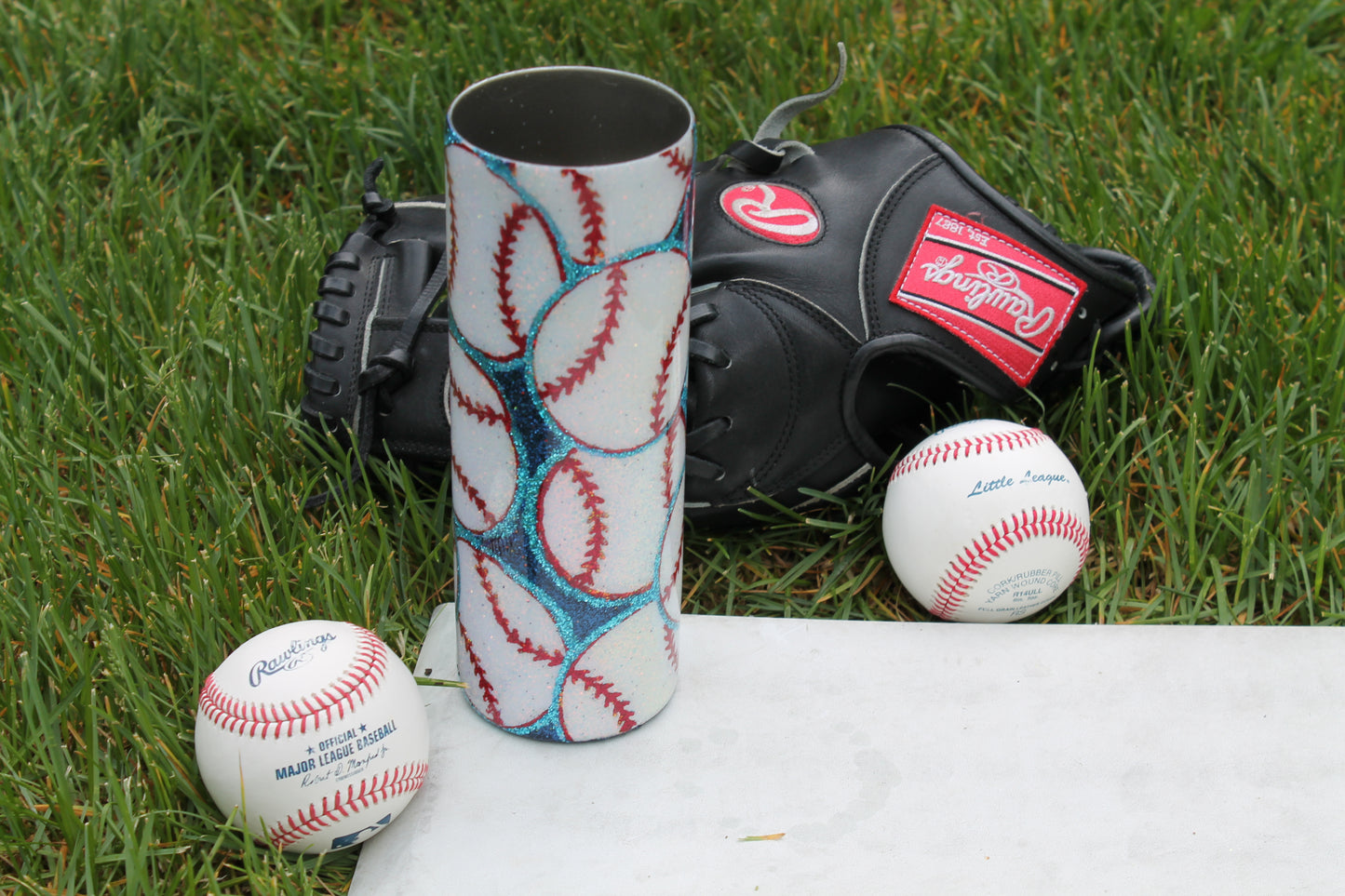 Blue Baseball 20 or 30 oz Glitter Tumbler Sports Mom Drip Designs